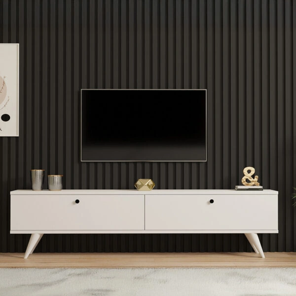 Έπιπλο τηλεόρασης Jate  σε λευκή απόχρωση 160x25x40εκ