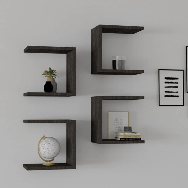 Ραφιέρα τοίχου Perari  4τεμ.σε σκούρο καρυδί απόχρωση 30x19.6x30εκ