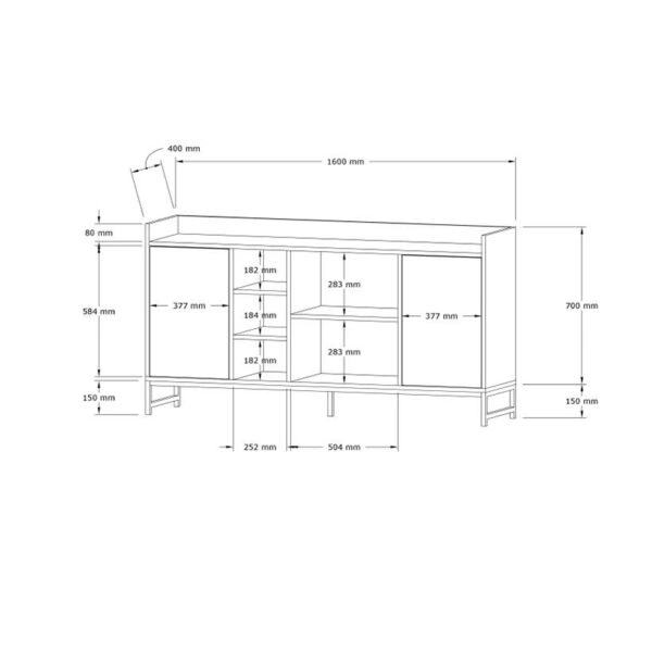 Μπουφές Delta  σε oak απόχρωση με μαύρα μεταλλικά πόδια 160x40x85εκ