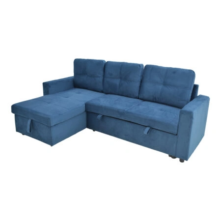 Γωνιακός καναπές-κρεβάτι με αποθηκευτικό χώρο Felia αναστρέψιμος βελούδο σε μπλε απόχρωση 216x134x88εκ
