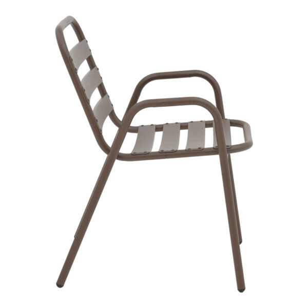 Πολυθρόνα Sussie στοιβαζόμενη καφέ μέταλλο με φέτες αλουμινίου 45x62x76εκ