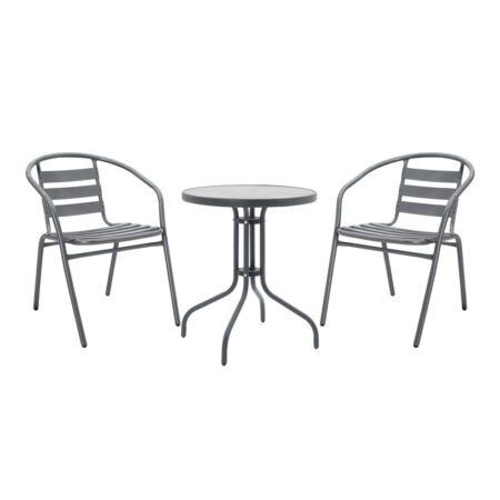 Tραπεζαρία Watson-Tade  σετ 3τεμ μέταλλο ανθρακί-γυαλί Φ60x70εκ