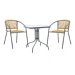 Τραπεζαρία Watson-Lindaria  3τεμ μέταλλο ανθρακί-γυαλί και pe rattan σε φυσική απόχρωση 70x70x70εκ