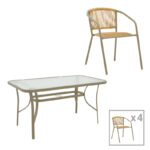 Τραπεζαρία Lindaria-Ensure  5τεμ μέταλλο-γυαλί σε σαμπανιζέ απόχρωση 140x80x70εκ