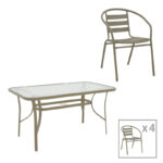 Τραπεζαρία Tade-Ensure 5τεμ μέταλλο-γυαλί σε σαμπανιζέ απόχρωση 140x80x70εκ