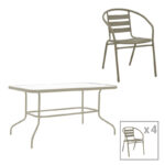 Τραπεζαρία Tade-Valor  5τεμ μέταλλο-γυαλί σε σαμπανιζέ απόχρωση 110x60x70εκ