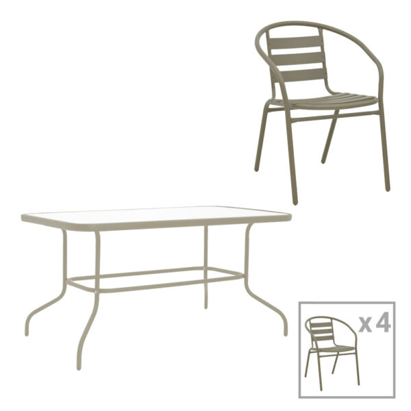 Τραπεζαρία Tade-Valor  5τεμ μέταλλο-γυαλί σε σαμπανιζέ απόχρωση 110x60x70εκ