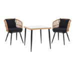 Τραπεζαρία Naoki σετ 3 τεμ  μέταλλο μαύρο-pe φυσικό-γυαλί 80x80x78εκ