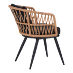 Τραπεζαρία Naoki σετ 3 τεμ  μέταλλο μαύρο-pe φυσικό-γυαλί 80x80x78εκ