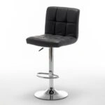 Σκαμπό Bar  DIN Με Πλάτη Πτυσσόμενο Μαύρο PVC/Μέταλλο 44x50x92-113cm