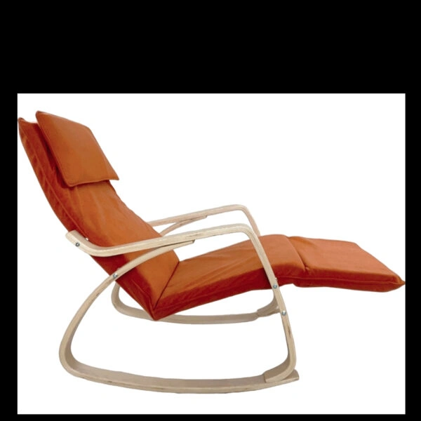 Πολυθρόνα Κουνιστή ArteLibre LUNDRA Πορτοκαλί/Φυσικό Ύφασμα/Ξύλο 67x127x91cm