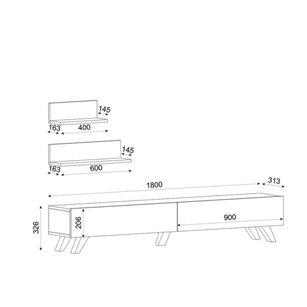 Έπιπλο Τηλεόρασης  SIRNA Λευκό/Καρυδί Μοριοσανίδα/Μελαμίνη 180x31x32cm