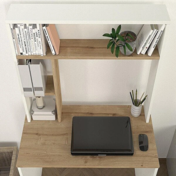 Γραφείο-Βιβλιοθήκη   ARAGO Λευκό/Φυσικό Μοριοσανίδα/Μελαμίνη 90x45x148cm