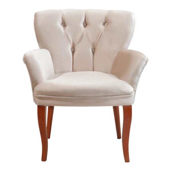 Πολυθρόνα Samara βελούδο μπεζ με καρυδί πόδια 54x71x79εκ