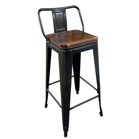 Σκαμπό Bar Βιομηχανικού Τύπου Vintage MOLERO II Μαύρο Αντικέ/Καφέ Μέταλλο/Ξύλο 44x44x94cm