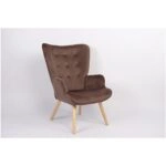 Πολυθρόνα  MARION Καφέ Βελούδο/Ξύλο 73x69x96cm