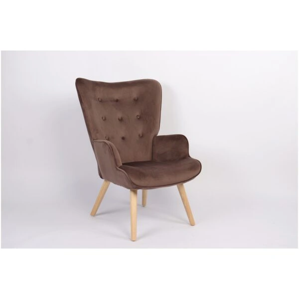 Πολυθρόνα  MARION Καφέ Βελούδο/Ξύλο 73x69x96cm