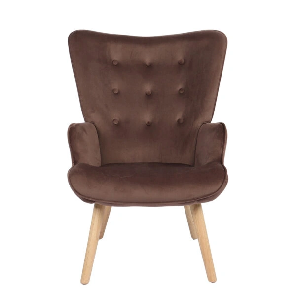 Πολυθρόνα  MARION Καφέ Βελούδο/Ξύλο 73x69x96cm