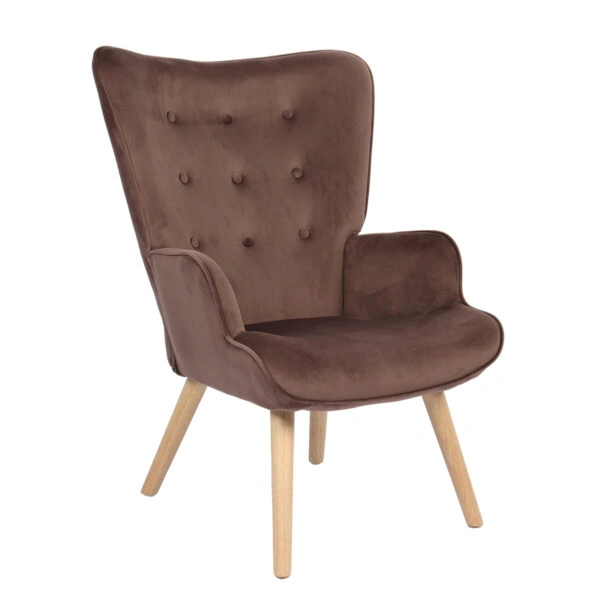Πολυθρόνα  MARION Καφέ Βελούδο/Ξύλο 73x69x96cm
