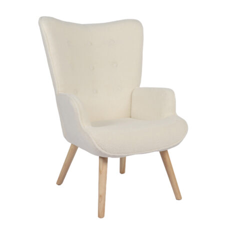 Πολυθρόνα MARION Λευκό Ύφασμα Μπουκλέ/Ξύλο 73x69x96cm
