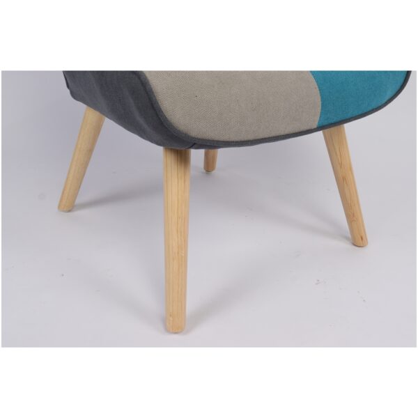 Πολυθρόνα BRIAR Κίτρινο/Μπλε Patchwork Ύφασμα/Ξύλο 73x69x96cm