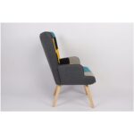 Πολυθρόνα BRIAR Κίτρινο/Μπλε Patchwork Ύφασμα/Ξύλο 73x69x96cm