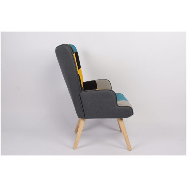 Πολυθρόνα BRIAR Κίτρινο/Μπλε Patchwork Ύφασμα/Ξύλο 73x69x96cm