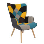 Πολυθρόνα BRIAR Κίτρινο/Μπλε Patchwork Ύφασμα/Ξύλο 73x69x96cm