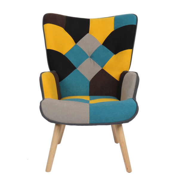 Πολυθρόνα BRIAR Κίτρινο/Μπλε Patchwork Ύφασμα/Ξύλο 73x69x96cm