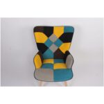 Πολυθρόνα BRIAR Κίτρινο/Μπλε Patchwork Ύφασμα/Ξύλο 73x69x96cm