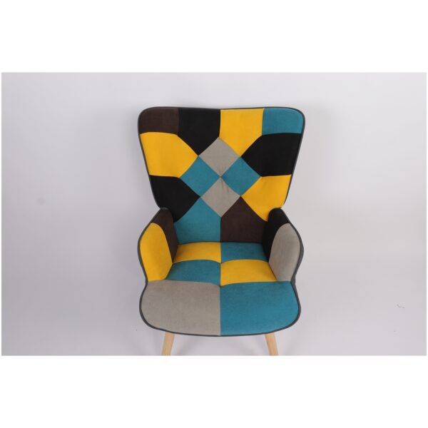 Πολυθρόνα BRIAR Κίτρινο/Μπλε Patchwork Ύφασμα/Ξύλο 73x69x96cm
