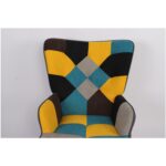 Πολυθρόνα BRIAR Κίτρινο/Μπλε Patchwork Ύφασμα/Ξύλο 73x69x96cm