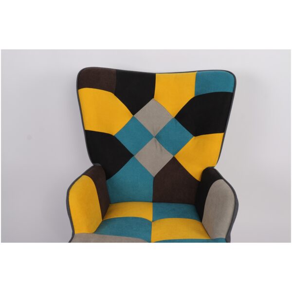 Πολυθρόνα BRIAR Κίτρινο/Μπλε Patchwork Ύφασμα/Ξύλο 73x69x96cm