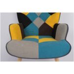 Πολυθρόνα BRIAR Κίτρινο/Μπλε Patchwork Ύφασμα/Ξύλο 73x69x96cm