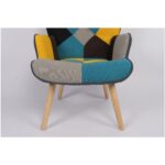 Πολυθρόνα BRIAR Κίτρινο/Μπλε Patchwork Ύφασμα/Ξύλο 73x69x96cm