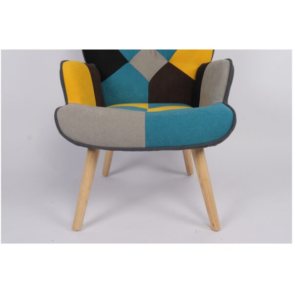 Πολυθρόνα BRIAR Κίτρινο/Μπλε Patchwork Ύφασμα/Ξύλο 73x69x96cm