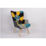 Πολυθρόνα BRIAR Κίτρινο/Μπλε Patchwork Ύφασμα/Ξύλο 73x69x96cm