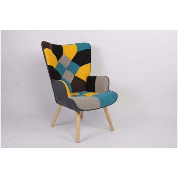 Πολυθρόνα BRIAR Κίτρινο/Μπλε Patchwork Ύφασμα/Ξύλο 73x69x96cm