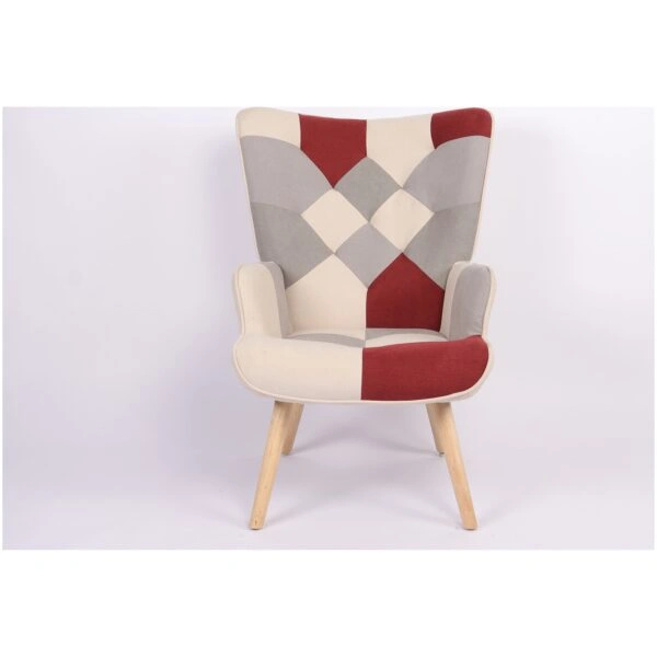 Πολυθρόνα BRIAR Μπορντό/Γκρι Patchwork Ύφασμα/Ξύλο 73x69x96cm