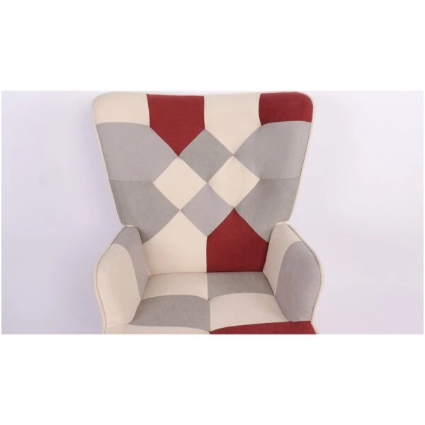 Πολυθρόνα BRIAR Μπορντό/Γκρι Patchwork Ύφασμα/Ξύλο 73x69x96cm