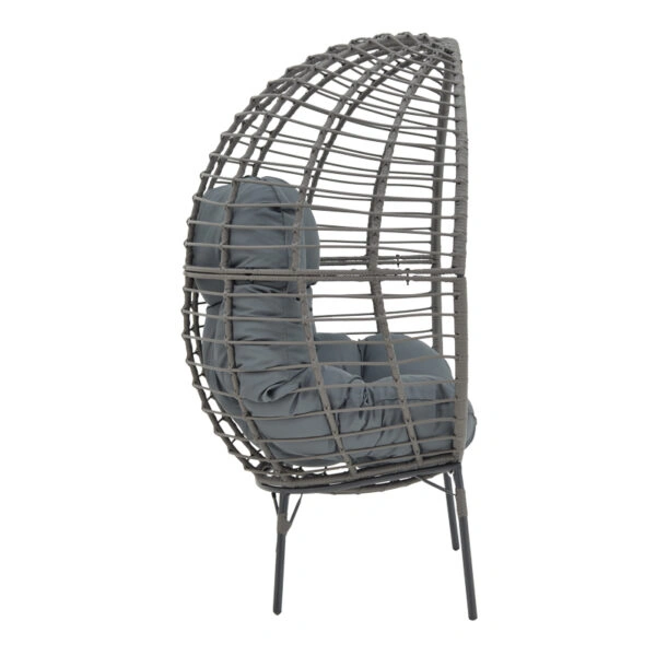Πολυθρόνα Nestie  wicker rattan γκρι-μεταλλικό γκρι πόδι-γκρι μαξιλάρι 102x80x155εκ