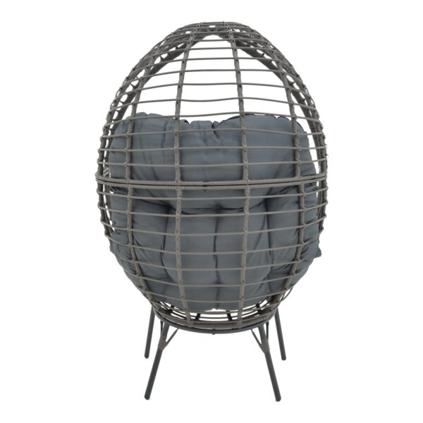Πολυθρόνα Nestie  wicker rattan γκρι-μεταλλικό γκρι πόδι-γκρι μαξιλάρι 102x80x155εκ