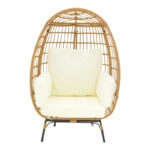 Πολυθρόνα Frox  wicker rattan φυσικό-μεταλλικό φυσικό-μαύρο πόδι-μπεζ μαξιλάρι 96x76x145εκ