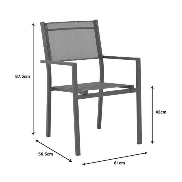 Πολυθρόνα Moly  στοιβαζόμενη ανθρακί αλουμίνιο-textilene 61x56.5x87.5εκ
