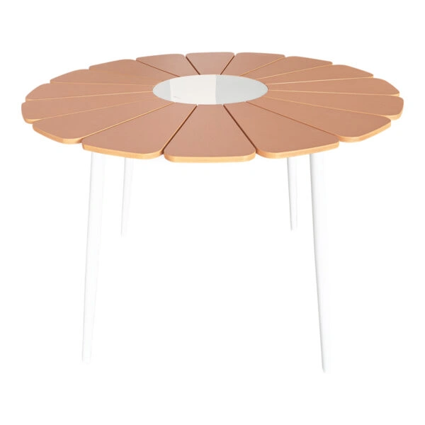Τραπέζι Pinap  λευκό αλουμίνιο και plywood σε φυσική απόχρωση Φ110x74εκ