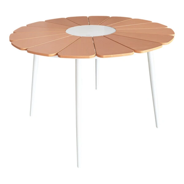 Τραπέζι Pinap  λευκό αλουμίνιο και plywood σε φυσική απόχρωση Φ110x74εκ
