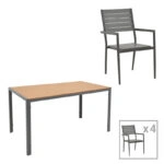 Τραπεζαρία Nares-Uplift σετ 5τεμ  ανθρακί αλουμίνιο και plywood σε φυσική απόχρωση 140x80x72.5εκ