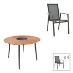 Τραπεζαρία Pinap-Dashiell σετ 5τεμ  μαύρο αλουμίνιο και plywood σε φυσική απόχρωση Φ110x74εκ