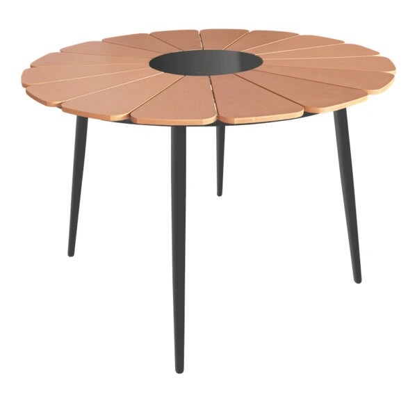 Τραπεζαρία Pinap-Dashiell σετ 5τεμ  μαύρο αλουμίνιο και plywood σε φυσική απόχρωση Φ110x74εκ