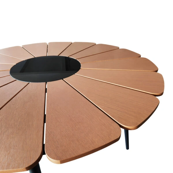 Τραπεζαρία Pinap-Dashiell σετ 5τεμ  μαύρο αλουμίνιο και plywood σε φυσική απόχρωση Φ110x74εκ